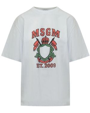 MSGM Tops ,Wit ,Katoen Gedruikt T-Shirt - Grijs