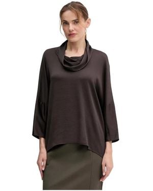 Joseph Ribkoff Overhemden ,Bruin ,Polyester Cowl Neck Button Blouse - Zwart