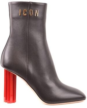 DSquared² Schwarze Leder Blockabsatz Stiefel - Grau