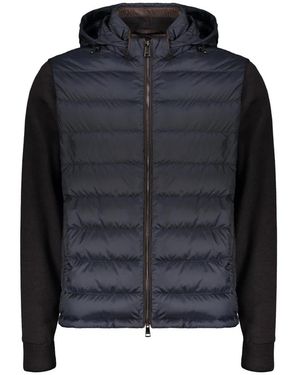 Paul & Shark Jassen ,Blauw ,Wol Donkerblauwe Gewatteerde Jas Met Capuchon - Zwart