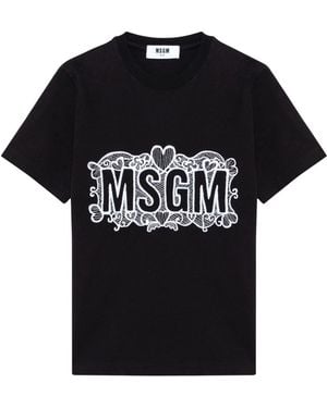 MSGM T-Shirt Met Kanten Logoborduursel - Zwart