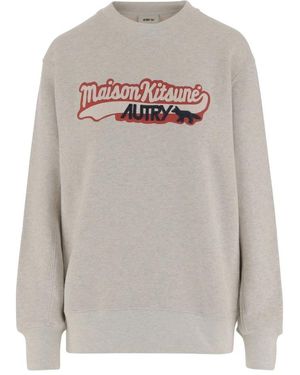Autry Hoodies & Sweatvesten ,Grijs ,Katoen Grijze Katoenen Logo Print Sweatshirt