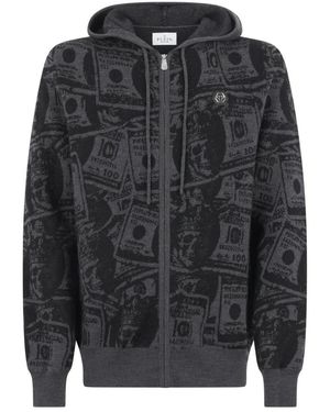 Philipp Plein Hoodies & Sweatvesten ,Zwart ,Wol Knit Hoodie