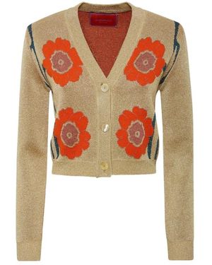 La DoubleJ Truien & Vesten ,Wol Glinsterend Gouden Cardigan Met V-Hals - Oranje
