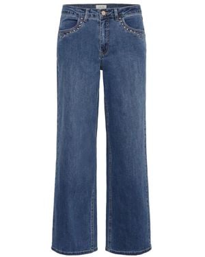 Cream Wide Jeans - Azul