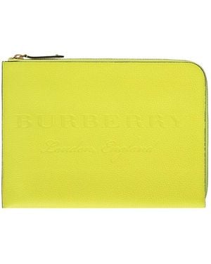 Burberry Genarbte Leder Aktentasche Mit Logo-Detail - Gelb