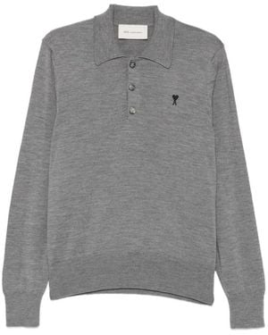 Ami Paris Round-Neck Knitwear - Grigio