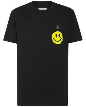Philipp Plein Zwart Bedrukt Katoenen T-Shirt Met Ronde Hals