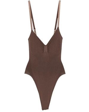 Skims Tops ,Bruin ,Nylon Seamless Sculpt Thong Bodysuit