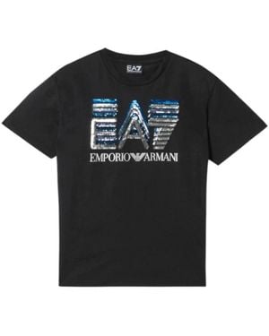 EA7 Logo Series Katoenen T-Shirt Met Ronde Hals - Zwart