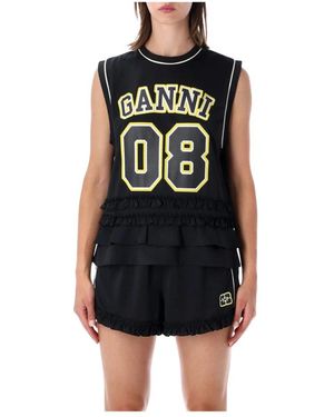 Ganni Tops ,Zwart ,Ruffle Tanktop