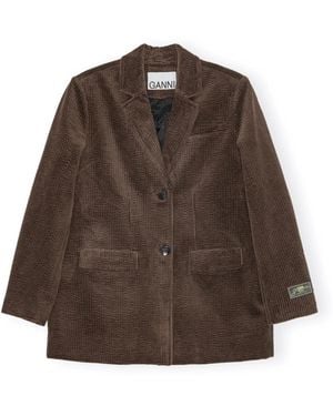 Ganni Seersucker Corduroy Blazer - Bruin