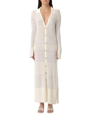 HUGO Gebreide Maxi Jurk Met Knoopsluiting - Naturel