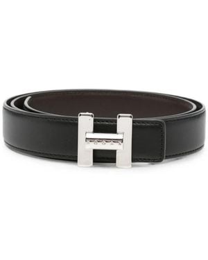 Hogan Accessoires ,Zwart ,Leer Gladde-Nerf Lederen Riem