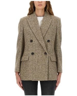 Brunello Cucinelli Jassen ,Wol Double-Breasted Blazer Met Monili-Ketting - Bruin