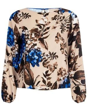 Rinascimento Bloemen Blouse Met Ronde Hals En Lange Mouwen - Blauw