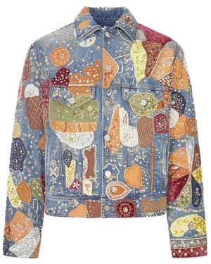 Amiri Bestickte Jeansjacke - Blau