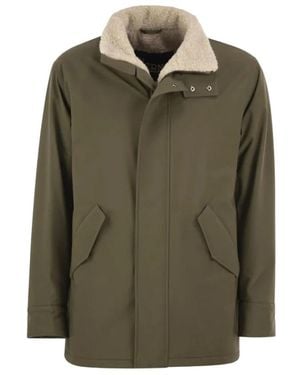 Herno Jassen ,Groen ,Jas Met Hoge Kraag En Shearling-Effect