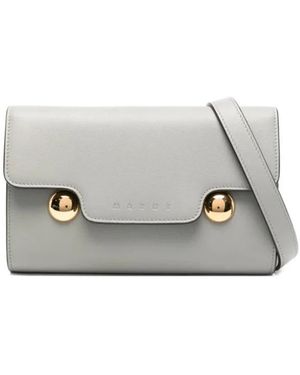 Marni Graue Leder-Crossbody-Tasche Mit Geprägtem Logo