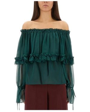 Saint Laurent Overhemden ,Groen ,Zijden Blouse