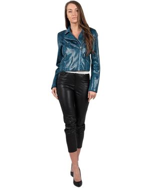 Patrizia Pepe Animal Print Leren Jas - Blauw