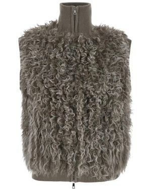 P.A.R.O.S.H. Wol Gilet Met Kraag En Zakken - Grijs