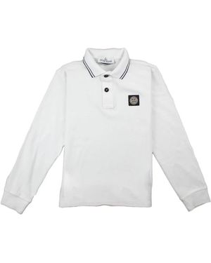 Stone Island Tops ,Wit ,Katoen Slim-Fit Long Sleeve Polo Shirt Met Streepdetails