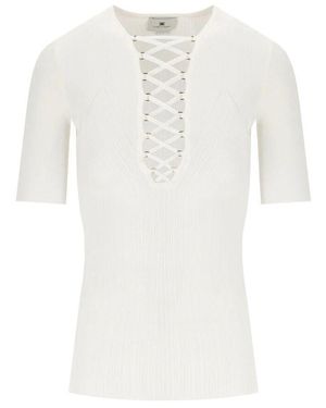 Elisabetta Franchi Ivory Gestricktes Korsett-Top - Weiß