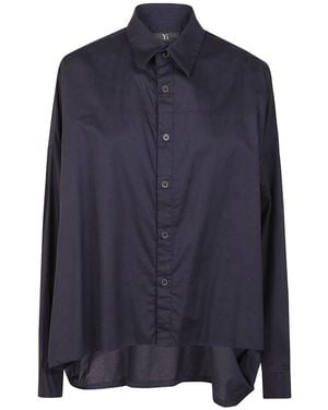 Yohji Yamamoto Weiße Baumwollhemd Knopfleiste Langarm - Blau