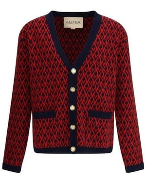 Valentino Eleganter V-Cardigan Mit Gerippten Details - Rot