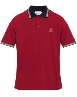 Versace Geborduurd Logo Katoen Piqué Polo - Rood