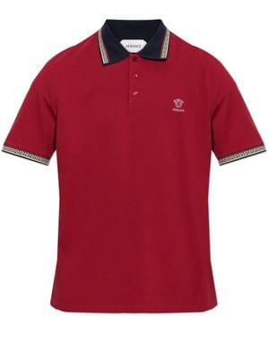 Versace Geborduurd Logo Katoen Piqué Polo - Rood