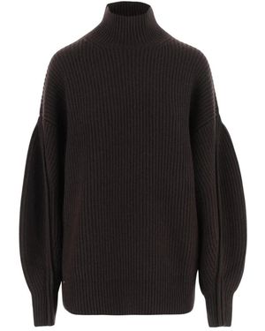 Carven Geribde Kasjmier Trui Met Hoge Hals - Zwart