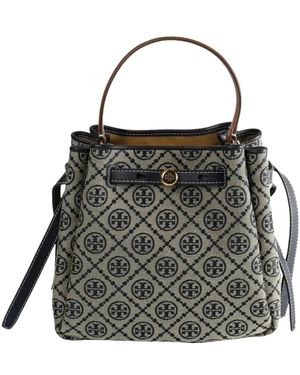 Tory Burch Tassen ,Blauw ,Katoen Romy T Monogram Bucket Bag - Zwart