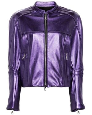 LAQUAN SMITH Jassen ,Paars ,Metallic Finish Leren Jas