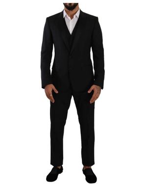 Dolce & Gabbana Schwarzer slim fit 3-teiliger anzug