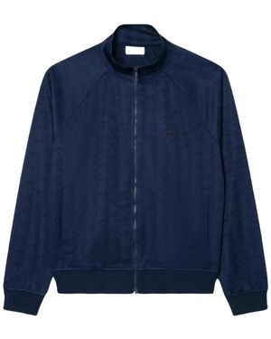 Lacoste Hoodies & Sweatvesten ,Blauw ,Polyester Monogram Jacquard Zipped Jacket