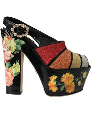 Dolce & Gabbana Sandali con zeppe floreali e cinturino alla caviglia - Multicolore