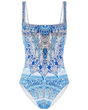 CAMILLA Badmode ,Blauw ,Ondersteunend Vierkante Hals Badpak Met Scoop Rug