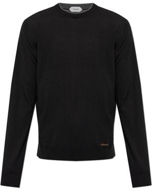 Versace Bestickter Wollpullover Mit Rundhalsausschnitt - Schwarz