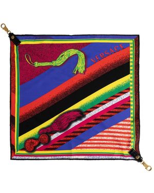 Versace Accessoires ,Veelkleurig ,Leer Printed Zijden Sjaal Charm 55 Cm - Blauw