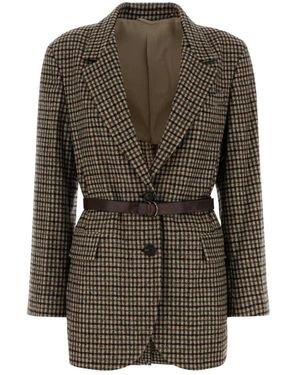 Brunello Cucinelli Jassen ,Bruin ,Wol Madras Blazer Met Ceintuur
