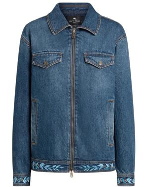 Etro Jassen ,Blauw ,Denim Denim Jack Met Borduursel En Ritssluiting