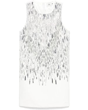 Elisabetta Franchi Abito mini bianco con perle ricamate