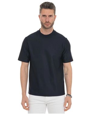 Canali Tops ,Blauw ,Katoen T-Shirt Met Korte Mouwen En Ronde Hals