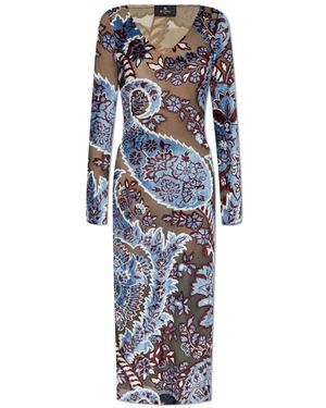 Etro Gemustertes kleid mit samt-finish - Blau