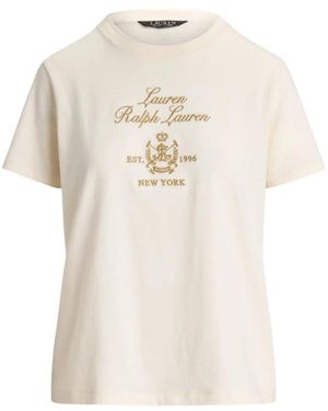 Ralph Lauren Tops ,Katoen Gebreid T-Shirt - Naturel