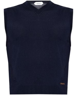 Versace Truien & Vesten ,Blauw ,Wol Geborduurde Wollen Gebreide Vest