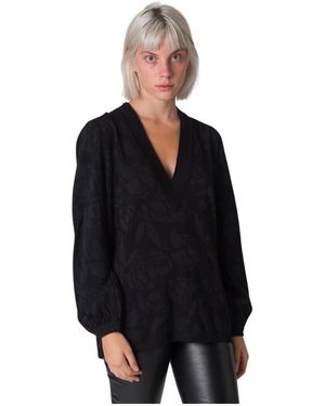 Giorgio Grati Zwarte Oversized Trui Met Tonale Rozen En Lurex