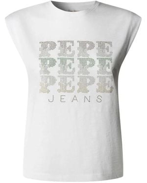 Pepe Jeans Sleeveless Tops - White